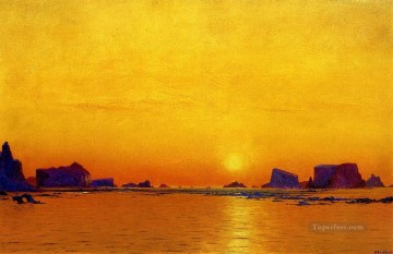  paisaje Pintura - Témpanos de hielo bajo el paisaje marino del Sol de Medianoche William Bradford